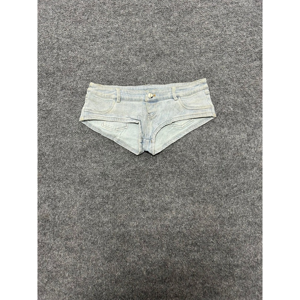 Ego by Matte Shorts Womens Size XS Light Wash Denim Micro Mini Low Rise Hot Pant